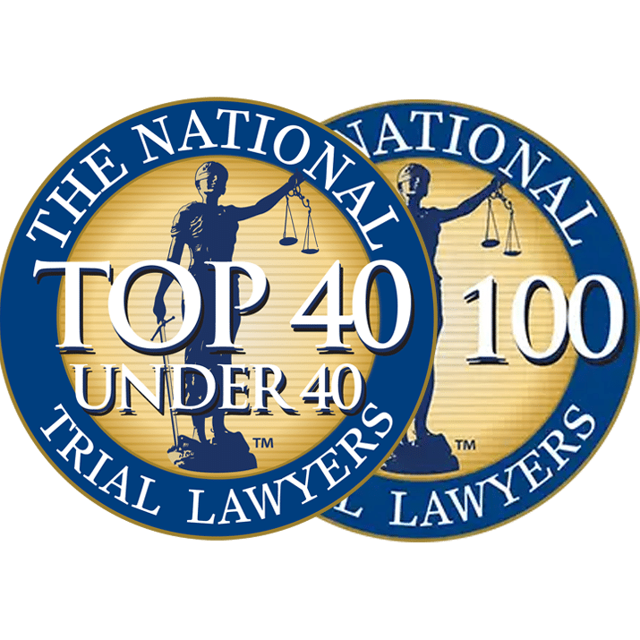 National Trial Lawyers Top 40 under 40 and top 100 logos.