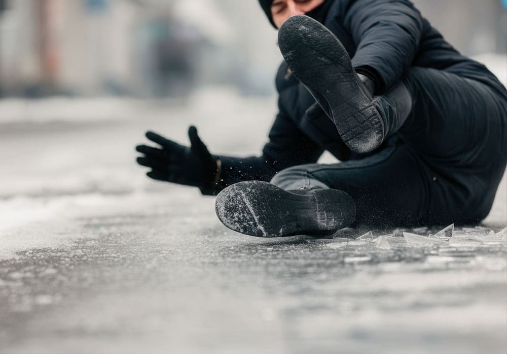 Individual injured after slipping on ice – representing slip and fall personal injury cases in Montana.